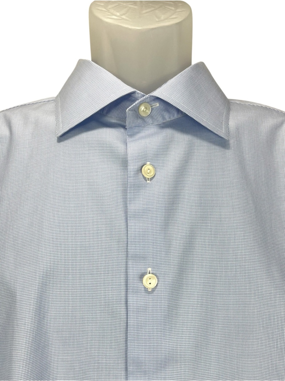 Eton Men’s Dress Shirt 18 46 Light Blue Micro Check Contemporary Fit